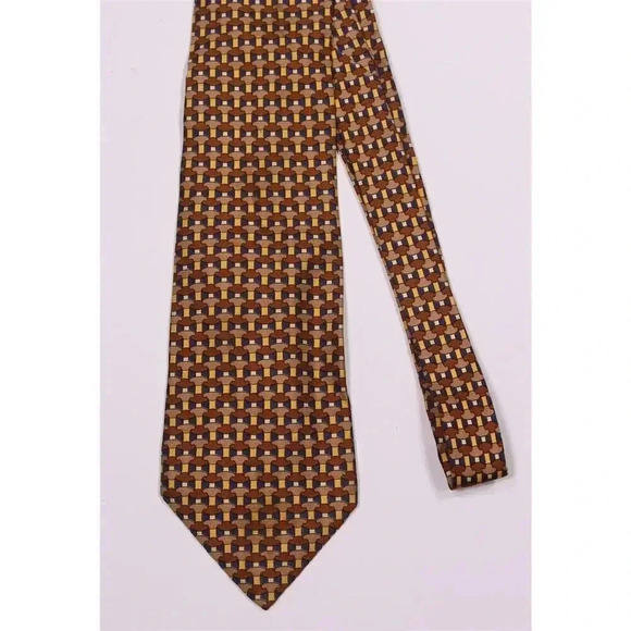 Battistoni Brown/Navy Mustache Print Design Silk Necktie Tie - Picture 3 of 7